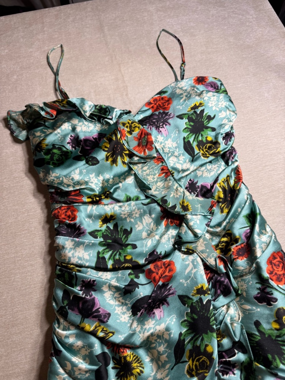 Vintage 90s Betsey Johnson Ruffled and Ruched Silk Floral Dress - Picture 3 of 8